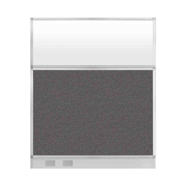 Hush Panel Cubicle Partition 5' x 6' Charcoal Gray Fabric Frosted Window w/ Cable Channel